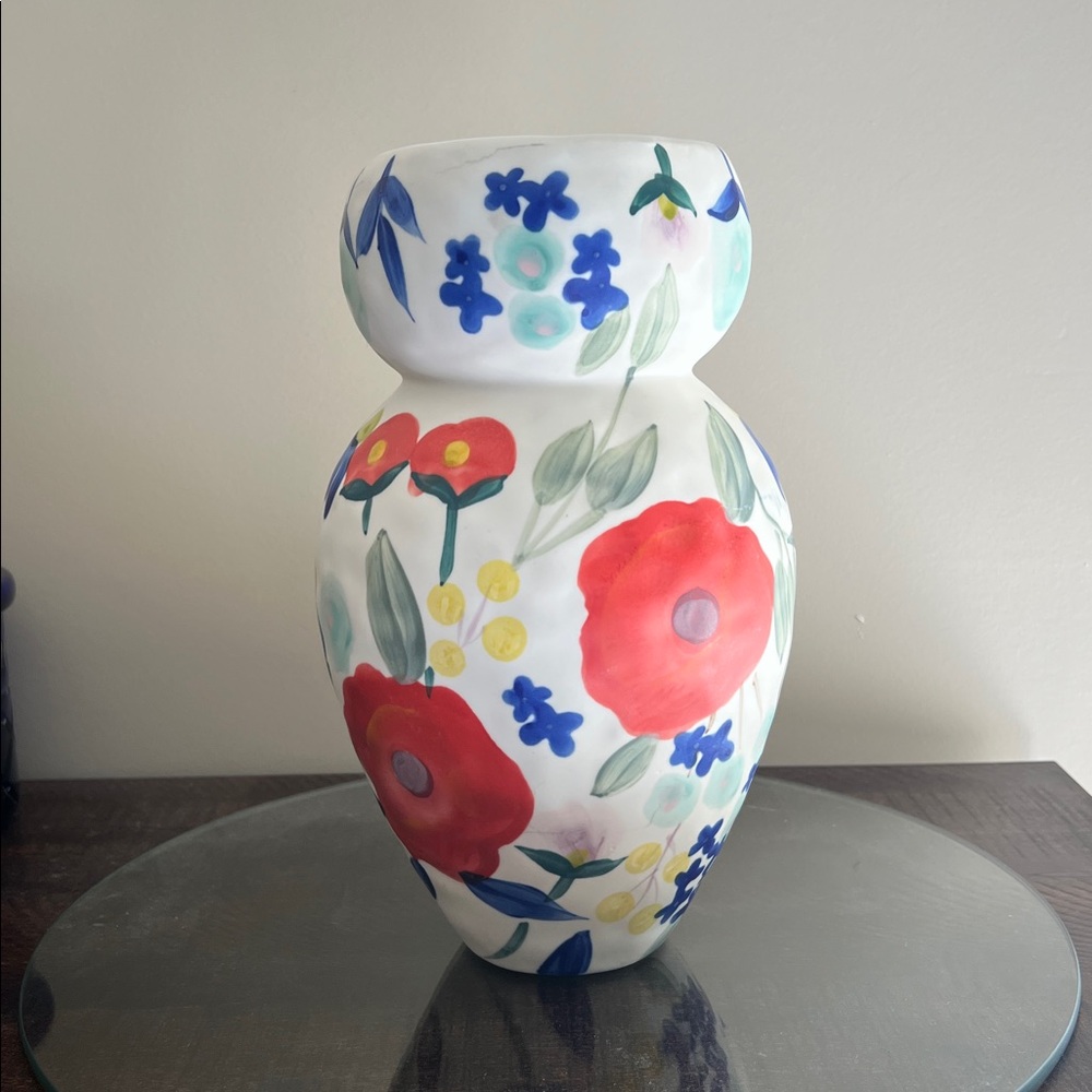 Anthropologie Floral Hand-Painted Ceramic Vase